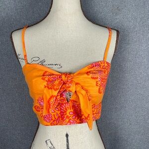 Caroline Constas Women’s Floral Linen Blend S- Sleeve Crop Top Small 743 nwot